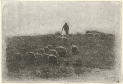 Herder met kudde schapen door Anton Mauve