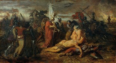 Rudolf van Habsburg bij het lichaam van Přemysl Ottokar, koning van Bohemen door Anton Romako