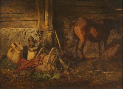 Stal interieur met paard door Anton Schrodl