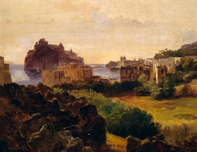 Uitzicht op Ischia met kasteel door Anton Sminck Pitloo