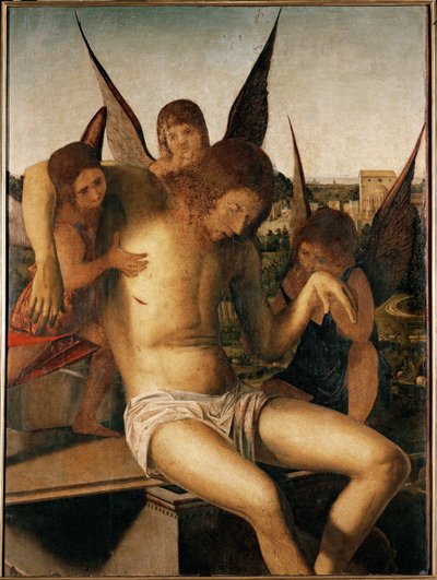 Pieta met drie engelen, ca. 1475 (olieverf op hout) door Antonello da Messina