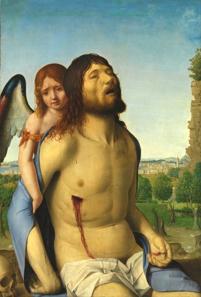 De dode Christus ondersteund door een engel door Antonello da Messina