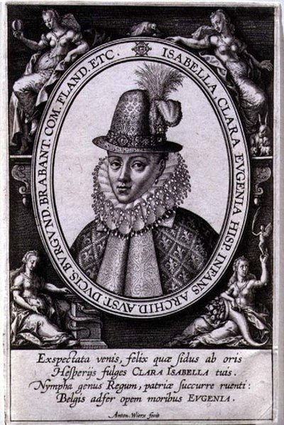 Portret van Isabella Clara Eugenia van Oostenrijk, vrouw van Albert, aartshertog van Oostenrijk door Antonie Wierix