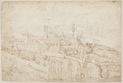 De Kerk van S. Gregorio Magno op de Celiaanse Heuvel (verso) door Antonie van den Wyngaerde
