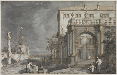 Capriccio: Een paleis met een binnenplaats aan de lagune, c. 1750-1755 door Giovanni Antonio Canal