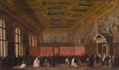 Ontvangst van buitenlandse ambassadeurs in het Dogepaleis, Venetië, ca. 1765-80 door Giovanni Antonio Canal