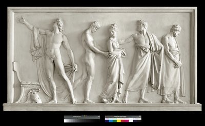Achilles levert Briseis aan de herauten van Agamemnon (gips) door Antonio Canova
