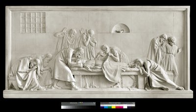 Crito sluit de ogen van Socrates (gips) door Antonio Canova