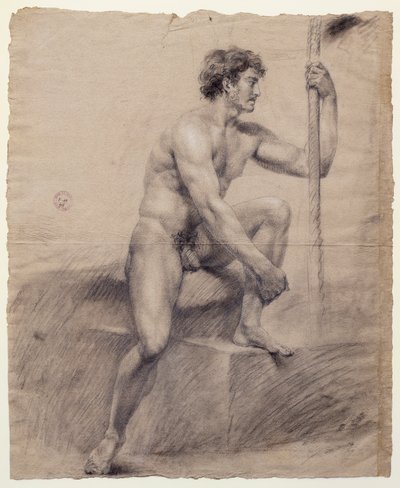 Studie van mannelijk naakt zittend op podium door Antonio Canova