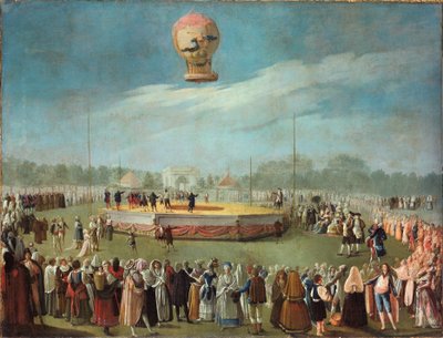 Ballonvaart in aanwezigheid van koning Karel IV en zijn hofhouding door Antonio Carnicero