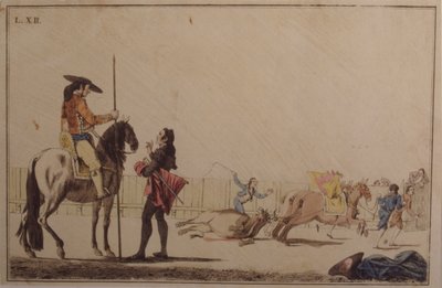 Picador berijdt en sleept de stier door Antonio Carnicero