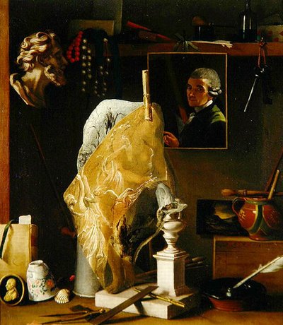 Stilleven van Objecten met Zelfportret door Antonio Cioci or Ciocchi