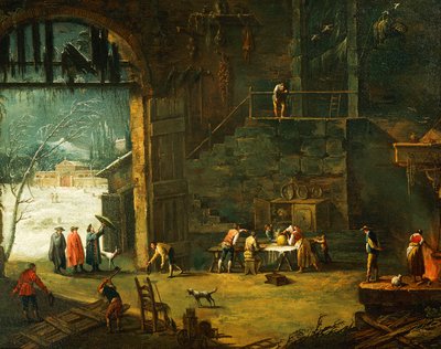De winter, de aankomst van een edelman bij de villa, door Antonio Diziani door Antonio Diziani
