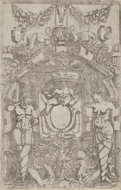 Ornament met een kleine lege ovaal, 1540-45 door Antonio Fantuzzi
