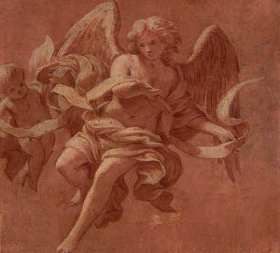Putto en engel die een banderol vasthouden, 1706 door Antonio Franchi