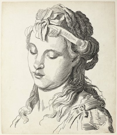 Vrouwenkop met strik in het haar door Antonio Giuseppe Barbazza