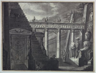 Toneelontwerp, Binnenplaats van een Egyptische Tempel door Antonio Giuseppe Basoli