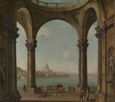 Capriccio met St. Pauls en oude Londense brug door Antonio Joli