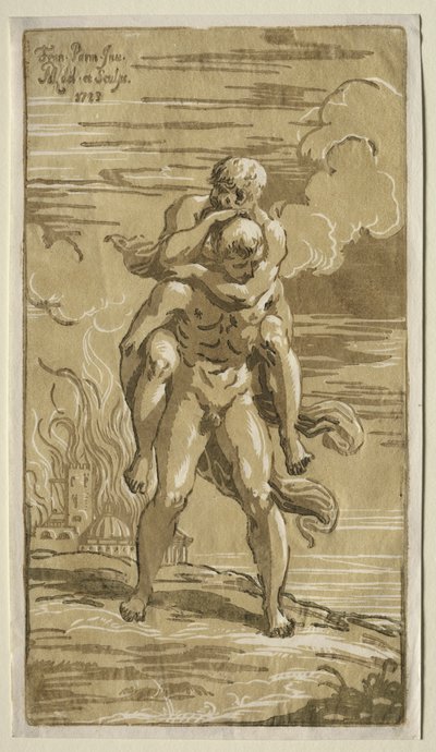 Eneas draagt Anchises, zijn vader, uit de brand van Troje door Antonio Maria I Zanetti