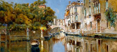 Kanaal in Venetië in de zonneschijn door Antonio Maria de Reyna Manescau
