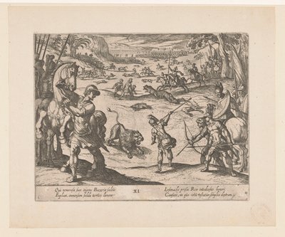 Alexander de Grote jaagt op wilde dieren te Bazaira door Antonio Tempesta