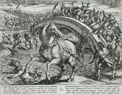 Civilis gedwongen af te stijgen en de rivier over te zwemmen door Antonio Tempesta