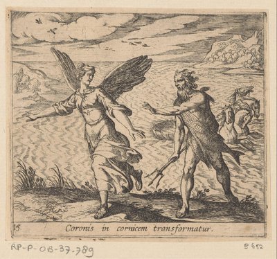 Coronis in een kraai veranderd door Antonio Tempesta