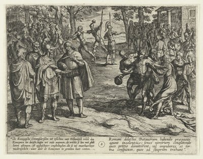 De oude Bataafse mannen kopen hun dienst aan de Romeinen af, 69-70 door Antonio Tempesta