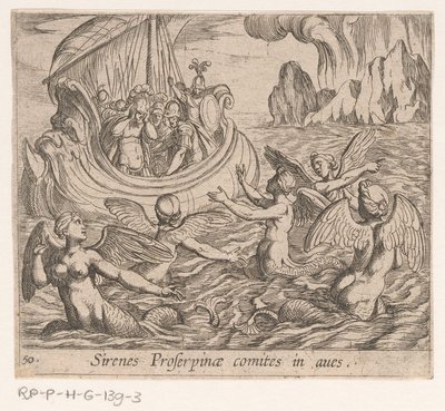 De sirenen Sirenes Proserpinae comites in aves (titel op object) Metamorfosen van Ovidius (serie titel) door Antonio Tempesta