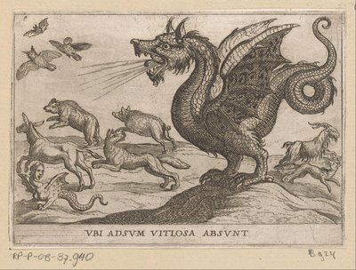 Een draak jaagt andere dieren weg door Antonio Tempesta