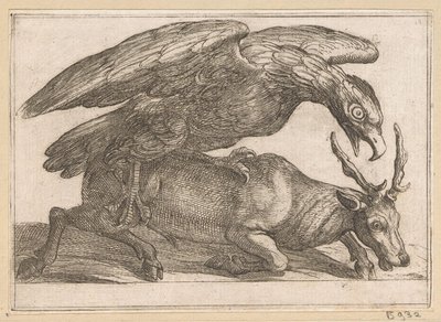 Een grote vogel valt een hert aan door Antonio Tempesta