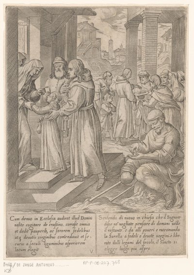 H. Antonius brengt zijn zusje bij de nonnen Het leven van de heilige Antonius de Grote (serietitel) door Antonio Tempesta