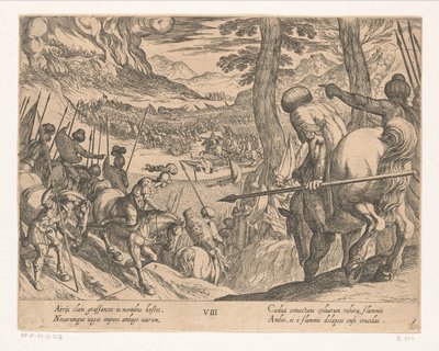 Het leger van Alexander de Grote sluit de vijandelijke troepen in met vuur door Antonio Tempesta