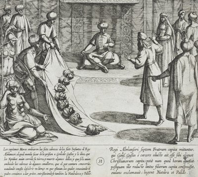 In de aanwezigheid van Almanzor herkent Gonzalo Gustos de afgehakte hoofden van zijn zonen door Antonio Tempesta