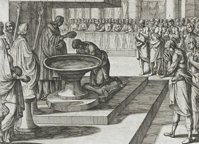 Mudarra en zijn ruiters bekeren zich tot het christendom en worden gedoopt door Antonio Tempesta