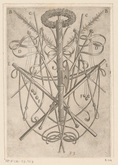 Ornament met folterwerktuigen door Antonio Tempesta