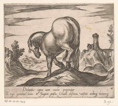 Paard een heuveltje aflopend van achteren gezien door Antonio Tempesta