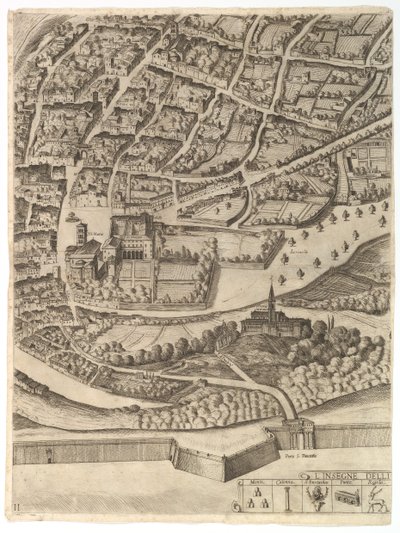 Plan van de Stad Rome. Deel 11 met de San Pancrazio linkeroever door Antonio Tempesta