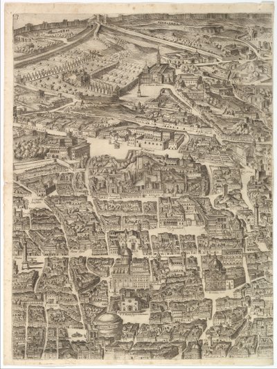 Plan van de stad Rome. Deel 3 met de Santa Maria Maggiore, het Pantheon en Trajanus