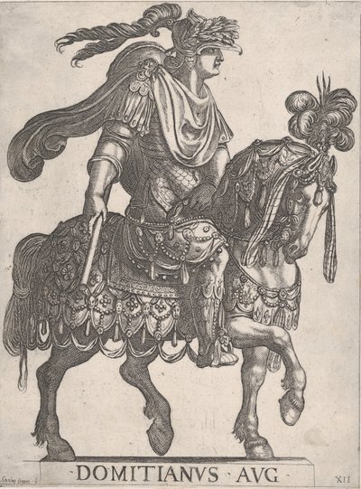 Plaat 12: Keizer Domitianus te paard naar rechts uit de 