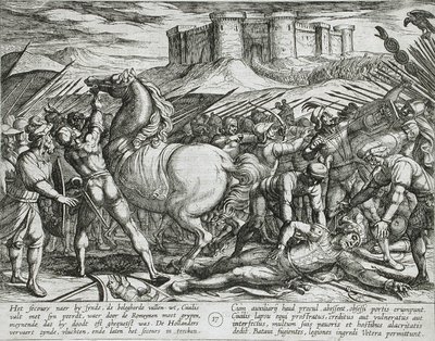 De Romeinen misleid door het paard van Civilis, dat zij dachten dat hij dood of gewond was door Antonio Tempesta
