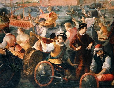 De ontscheping van Catarino Cornaro in Venetië in 1489 (detail) door Antonio Vassilacchi