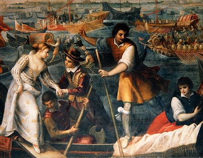 De ontscheping van Catarino Cornaro in Venetië in 1489 door Antonio Vassilacchi
