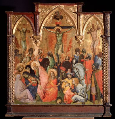 Kruisiging, met de twee dieven gekruisigd met Jezus Christus door Antonio Veneziano