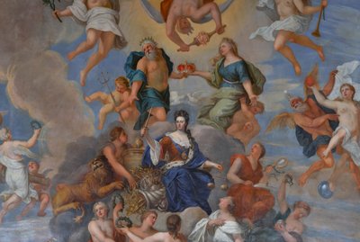 Koningin Anne omringd door een schare gepersonifieerde deugden (detail) door Antonio Verrio