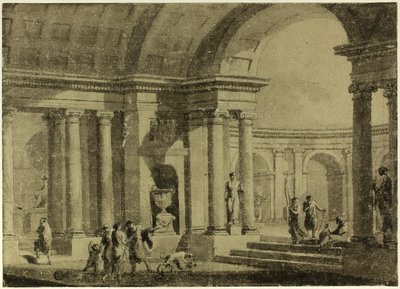 Klassiek portiek met figuren in oude kleding door Antonio Zucchi