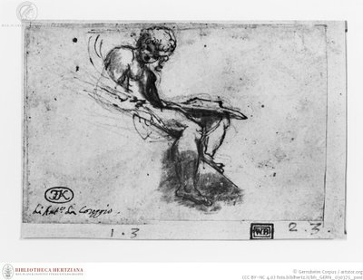 Correggio - Zittende figuur met boek, obj08025394 door Antonio da Correggio