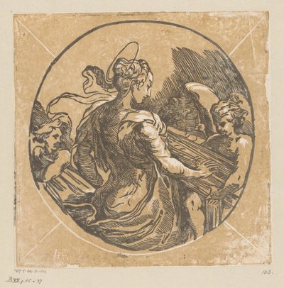 Heilige Cecilia musicerend door Antonio da Trento (possibly)