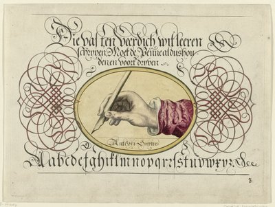 Schrijfvoorbeeld met schrijvende hand door Antonius Smyters