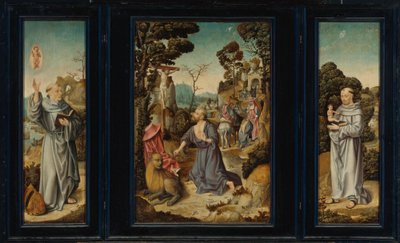 Een drieluik: Scènes uit het leven van St. Jerom, St. Antonius van Padua, St. Bernardus van Clairvaux door Antwerp School c. 1525 3